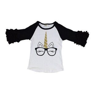 Little Girl Kids Toddler Unicorn Ruffle Sleeve Cotton Raglan Top T-Shirt…